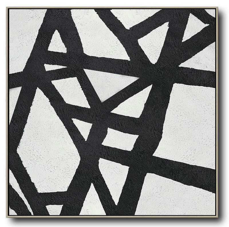 Abstract Painting Extra Large Canvas Art,Oversized Minimal Black And White Painting - Hand Painted Original Art